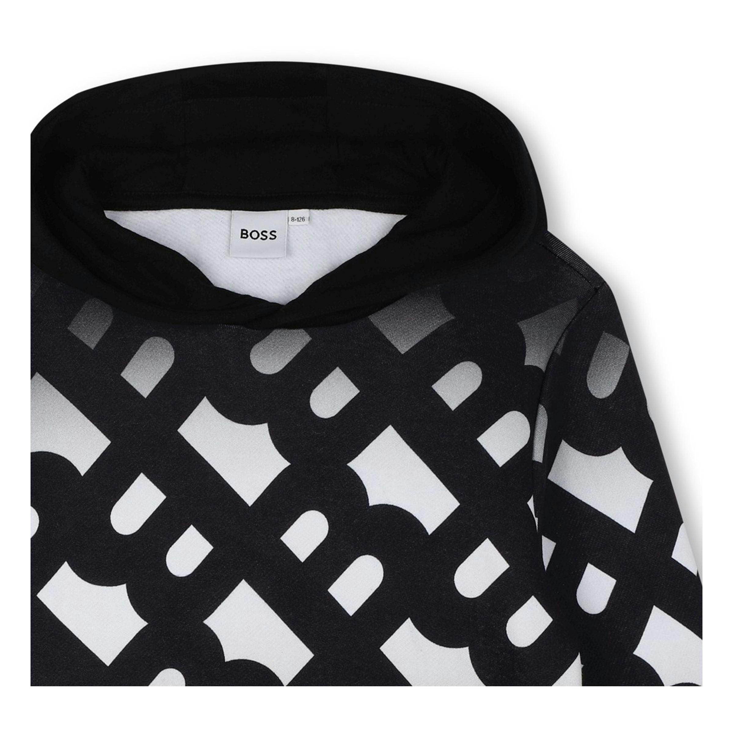Black AOP Logo Hooded Sweatshirt