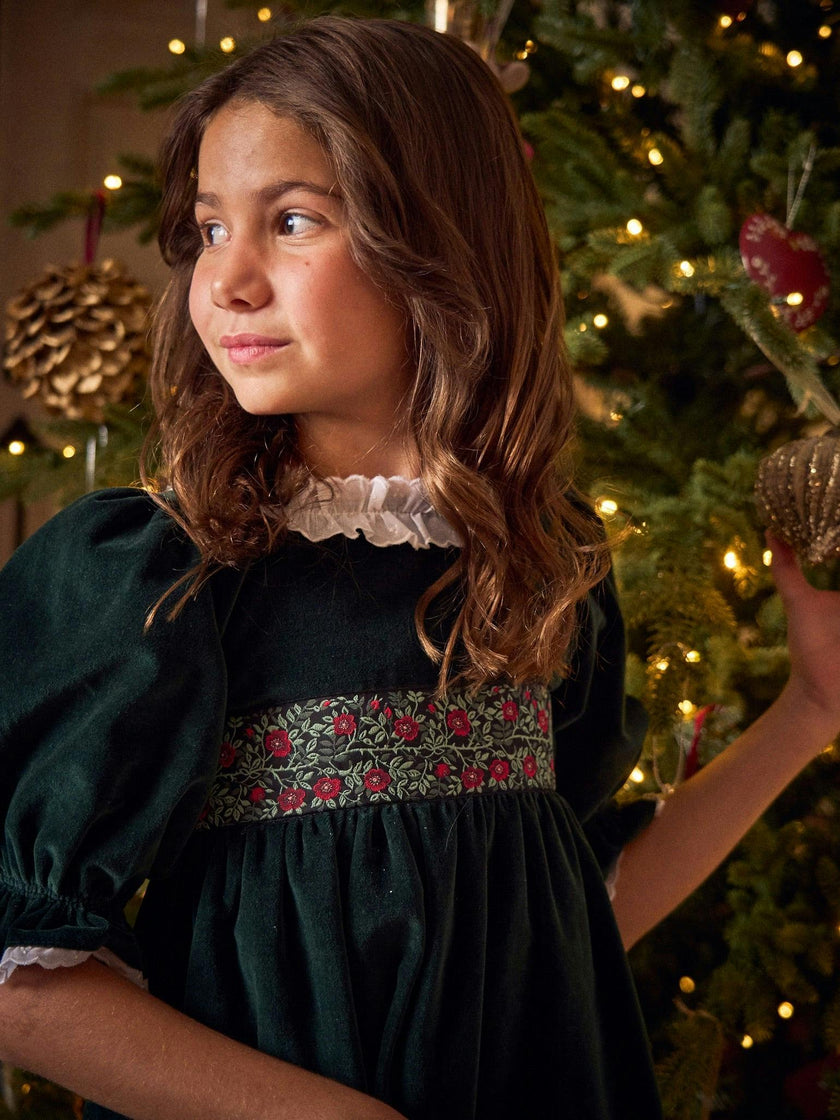Dark Green Silas Velvet Girl Dress
