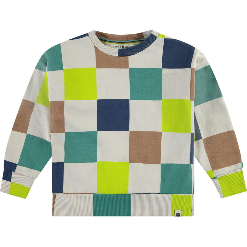 Bold Checkered Crew Neck Pullover Sweatshirt