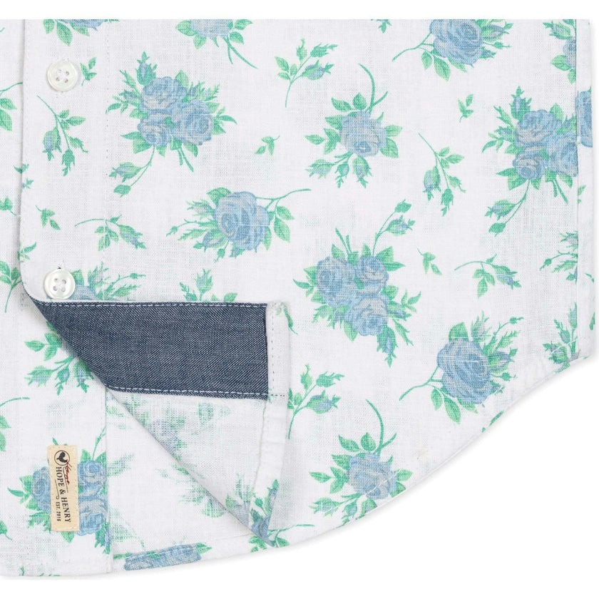 Linen Short Sleeve Button Down Shirt, Blue