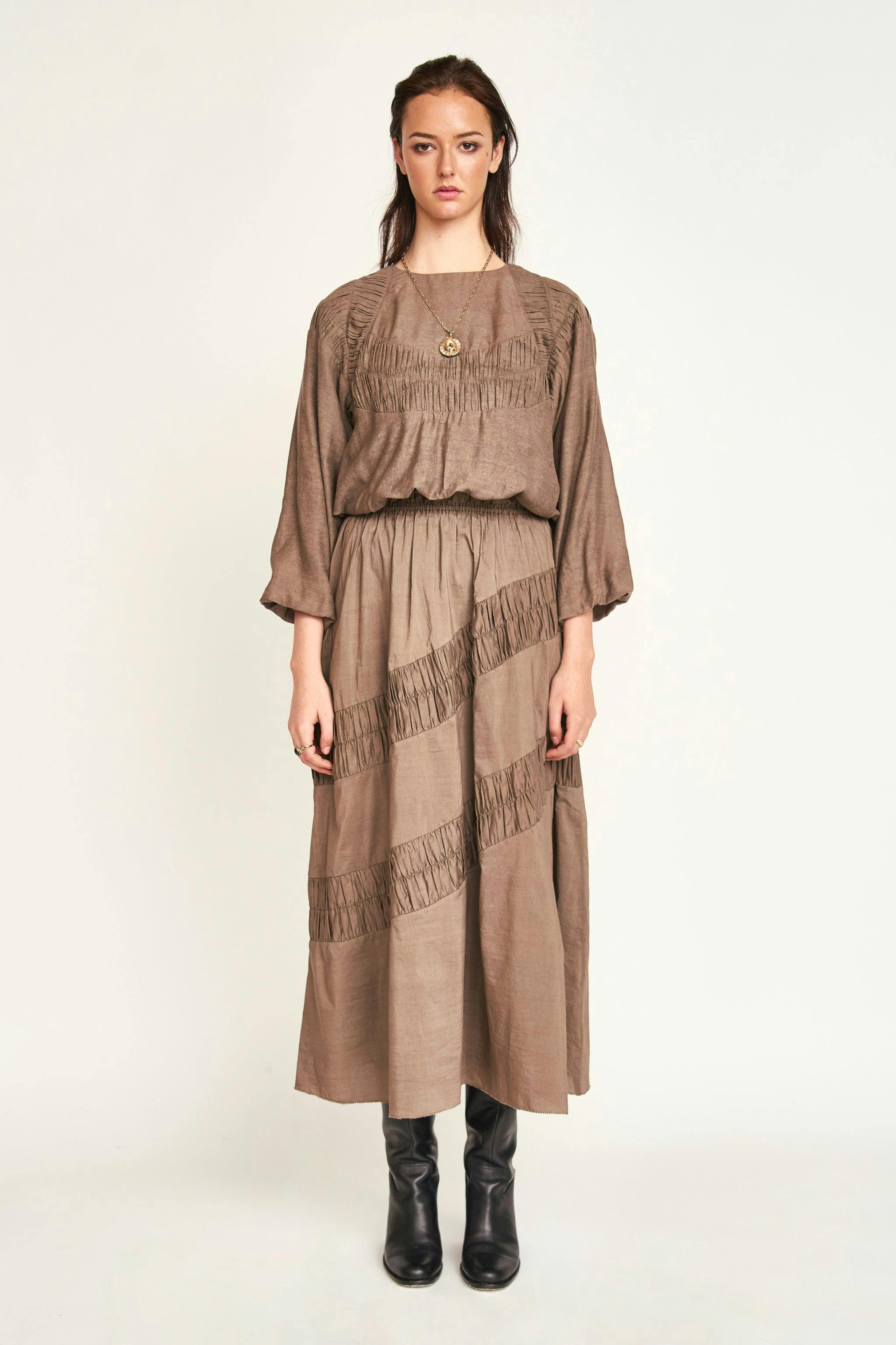 Andaman Ruched Blouse in Walnut