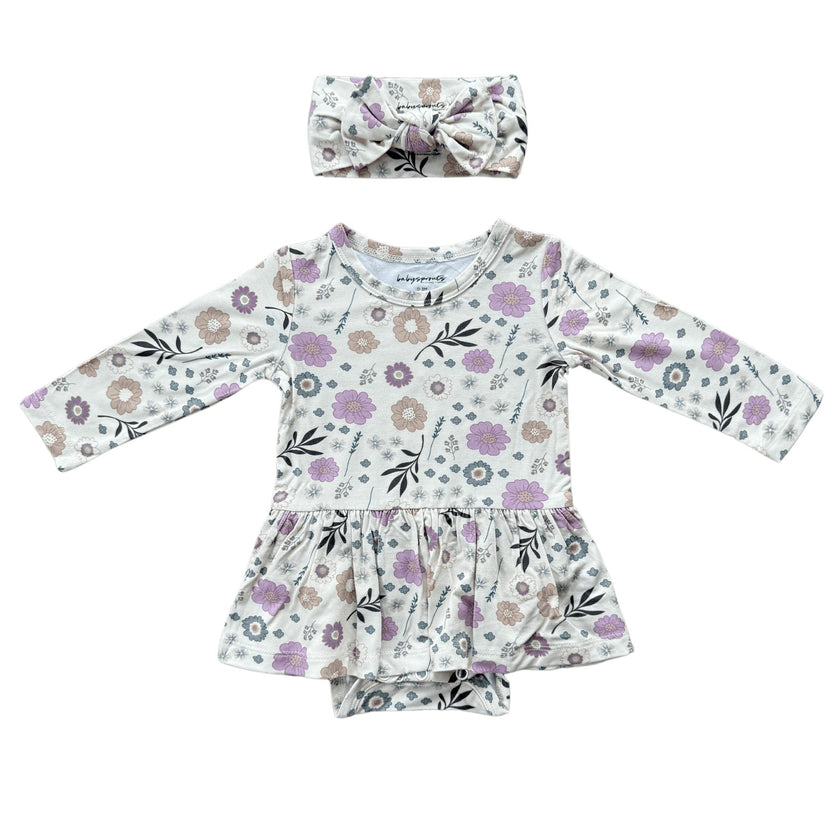 Baby Girl Long Sleeve Bodysuit Dress Set in Winter Floral