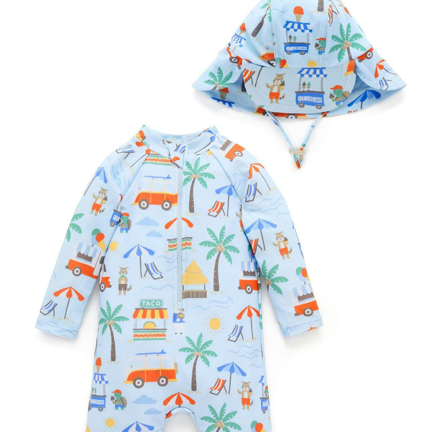 Printed L/S Sunsuit and Hat Cancun Print