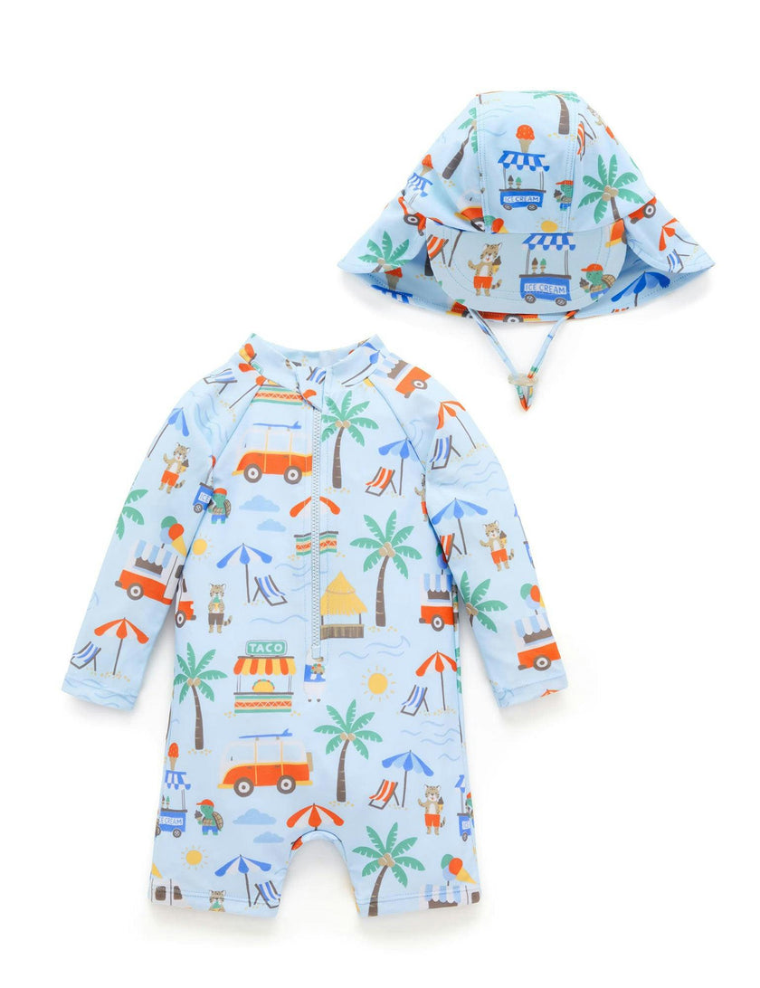 Printed L/S Sunsuit and Hat Cancun Print