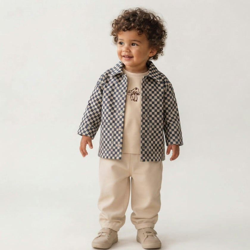 Organic Twill Button Jacket - Midnight Check