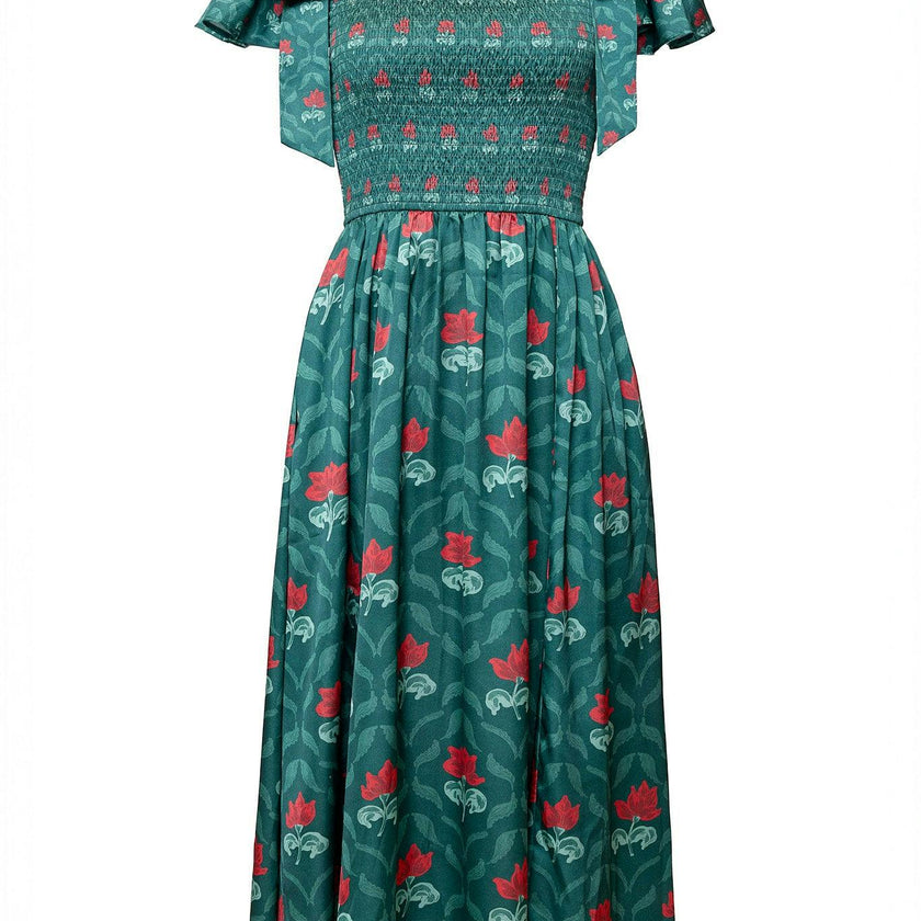Rayna Dress in Green Floral Block