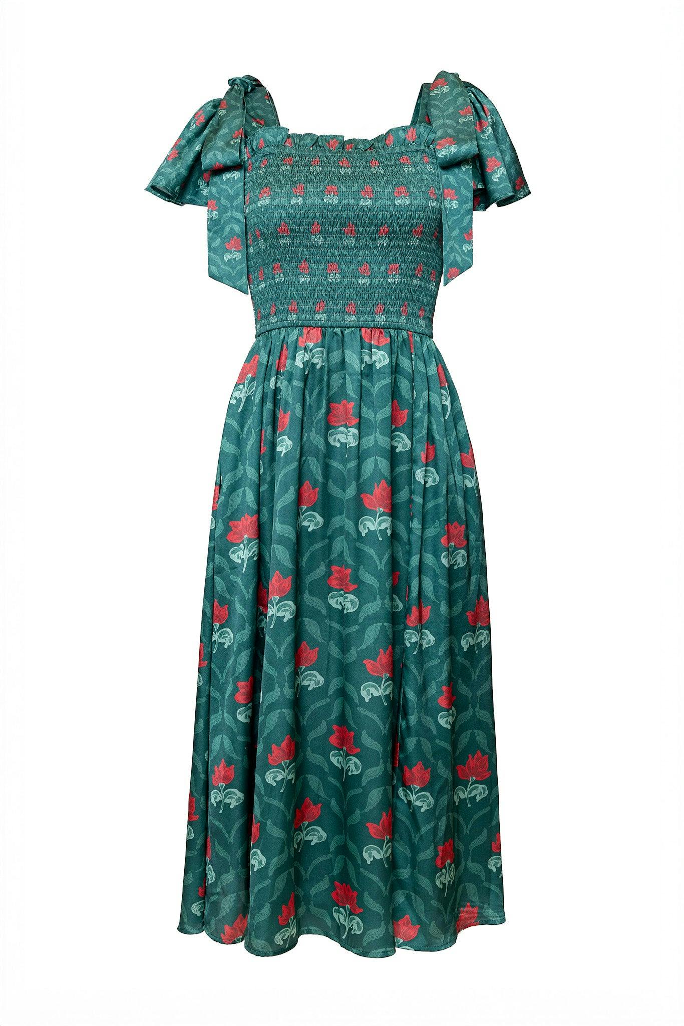 Rayna Dress in Green Floral Block