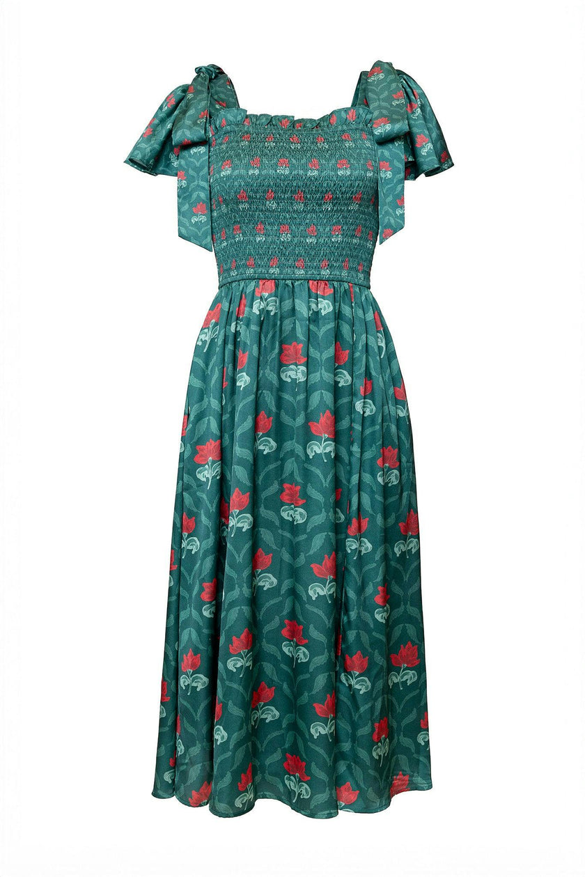 Rayna Dress in Green Floral Block