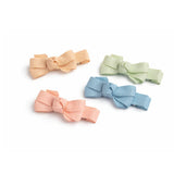 Little Bows Green Yellow Pink Fabric Hair Clips