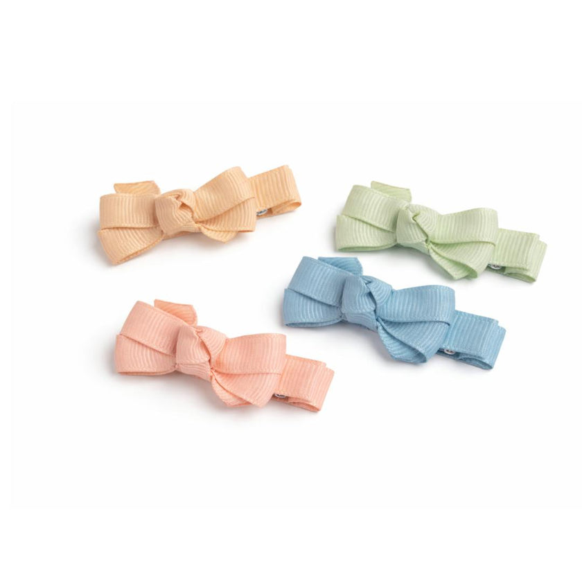 Little Bows Green Yellow Pink Fabric Hair Clips