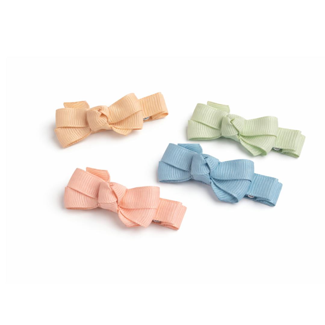 Little Bows Green Yellow Pink Fabric Hair Clips