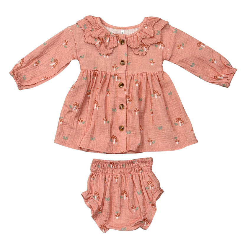 Baby Girl Ruffled Collar Dress Set in Mesa Rose Mushroom