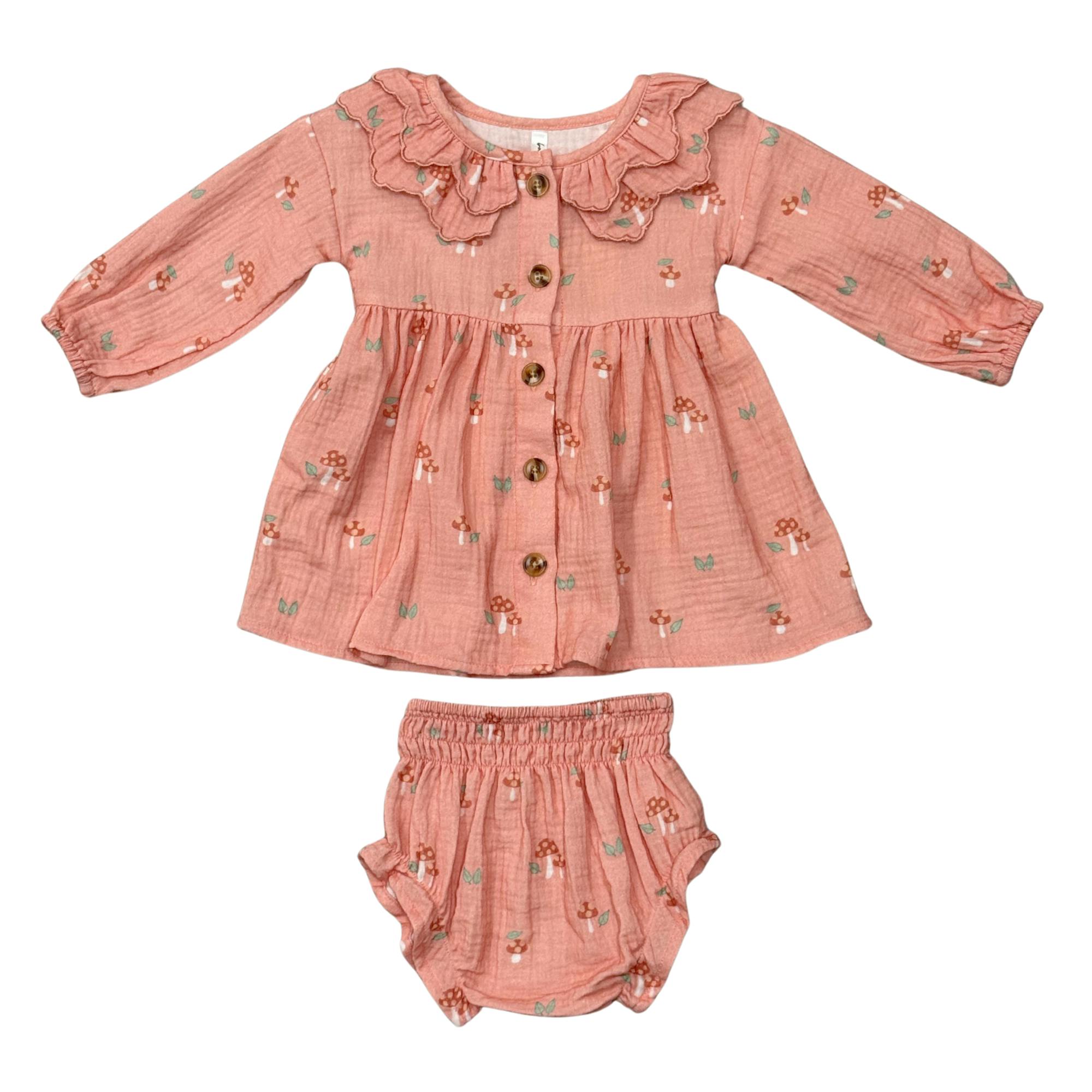 Baby Girl Ruffled Collar Dress Set in Mesa Rose Mushroom