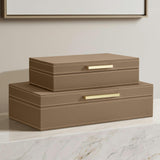 Decorative Storage Boxes with Lids - Set of 2 PU Leather Organizer Bins for Bookshelf Decor - Store Photos, Documents and Memory Box Keepsakes in Style