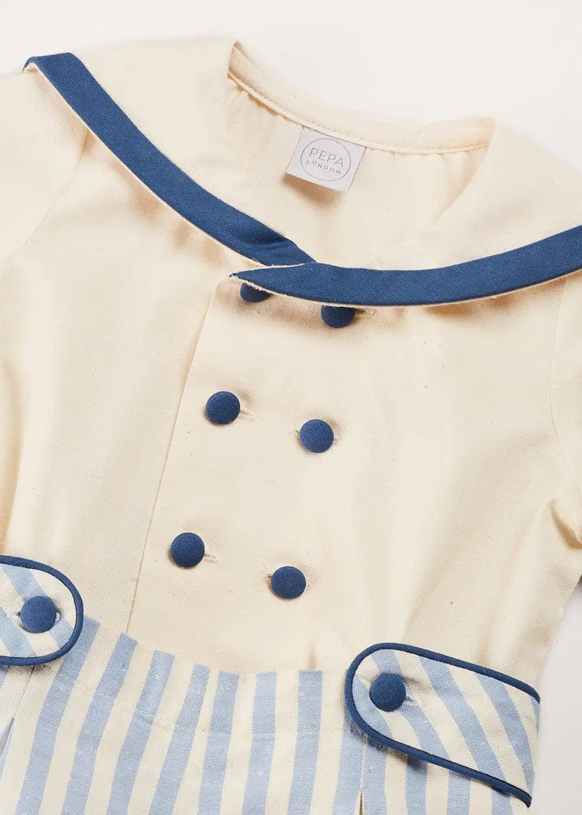 Regency Stripe Mariner Collar Two Piece Set With Bloomers in Blue (6mths-4yrs)