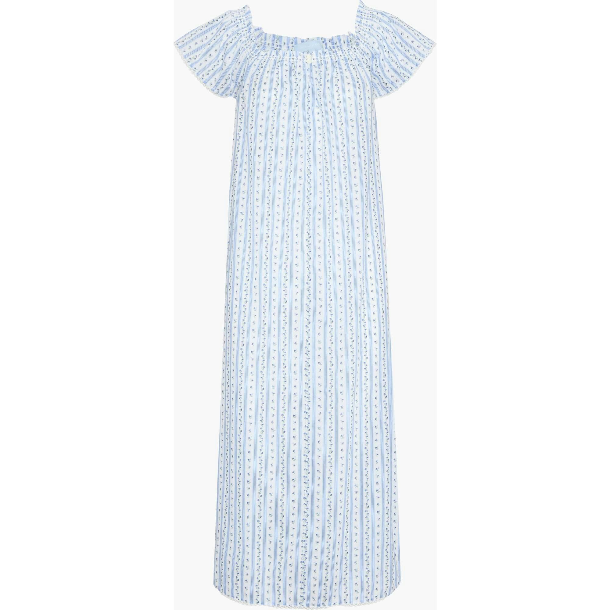 The Therese Nightgown - Blue Petal Stripe