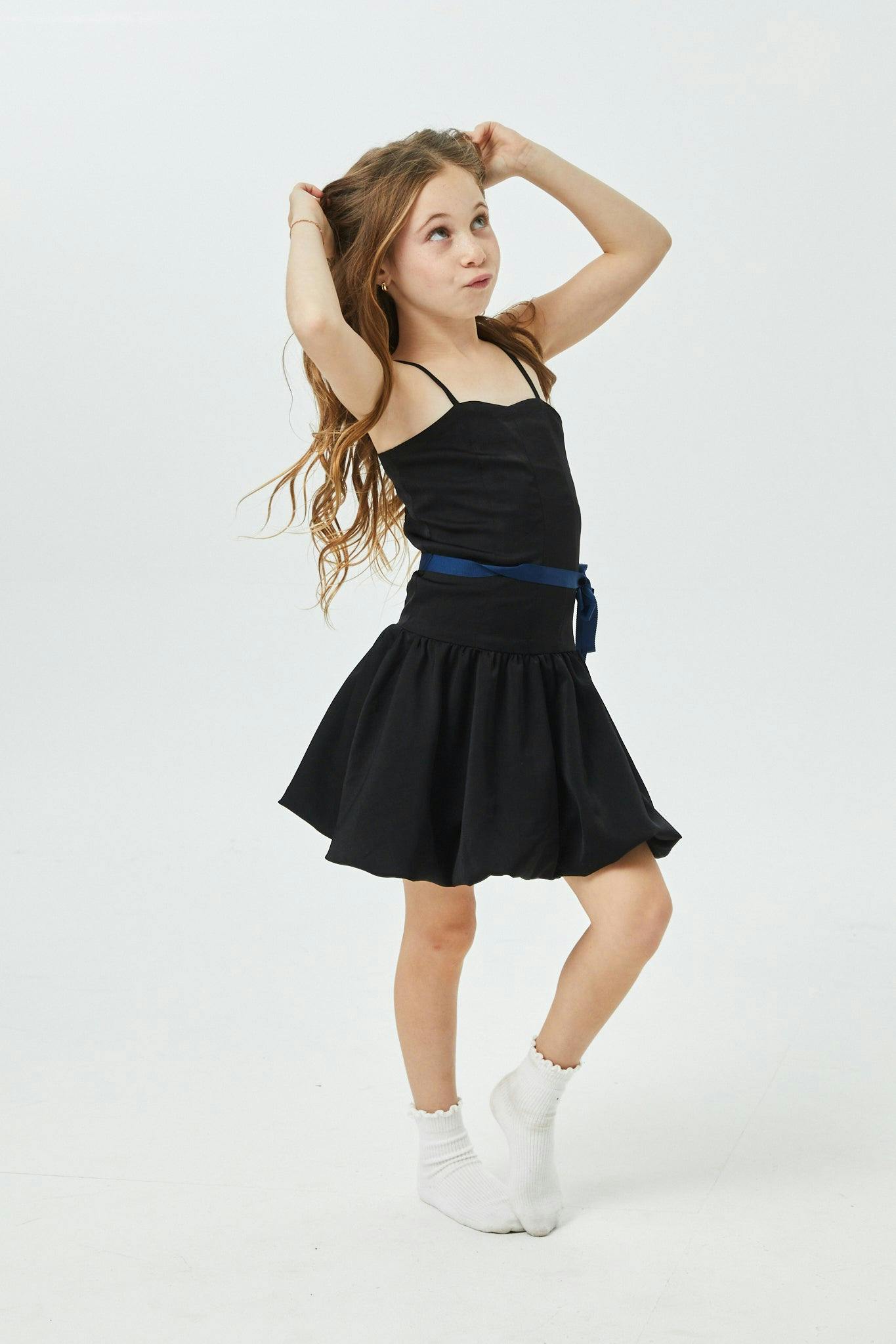 Bailey Black With Navy Ribbon Satin Ballet Dress
