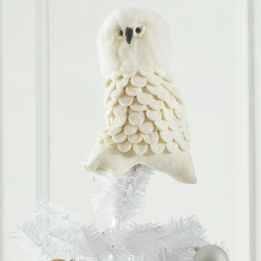 Snowy Owl Handmade Hand Felted Wool Christmas Tree Topper Arcadia Home