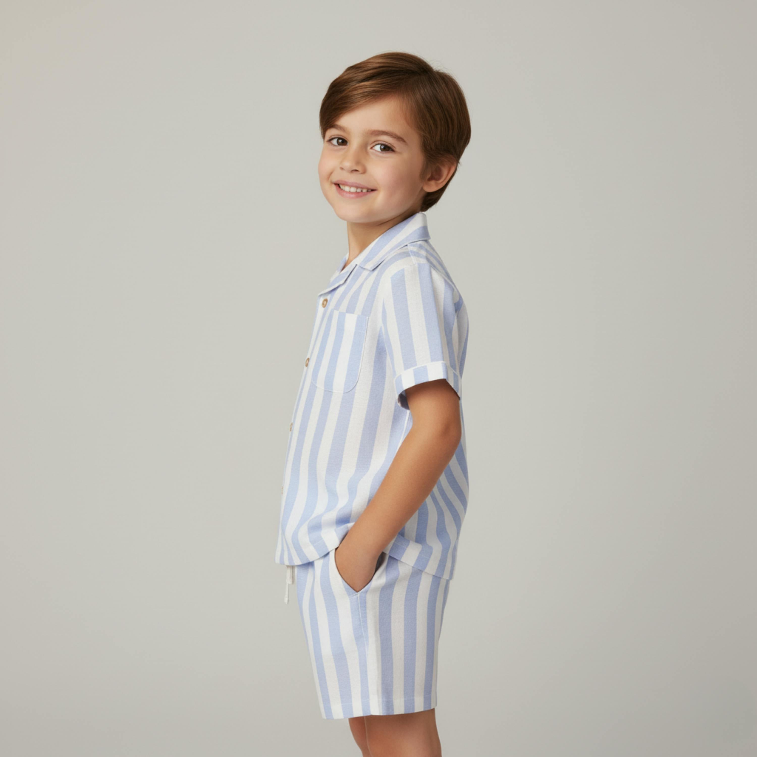 Organic Shirt & Shorts Set - Blue Stripes