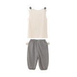 Cream Top & Striped Pants Set