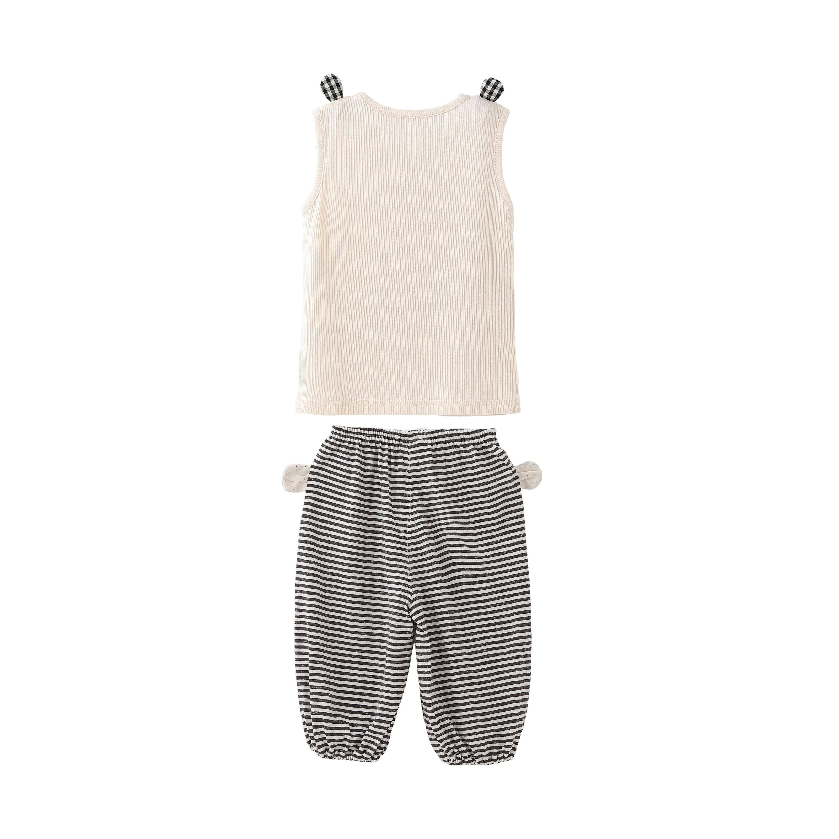 Cream Top & Striped Pants Set