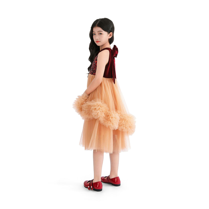 Peach Tulle Pom-Pom Dress