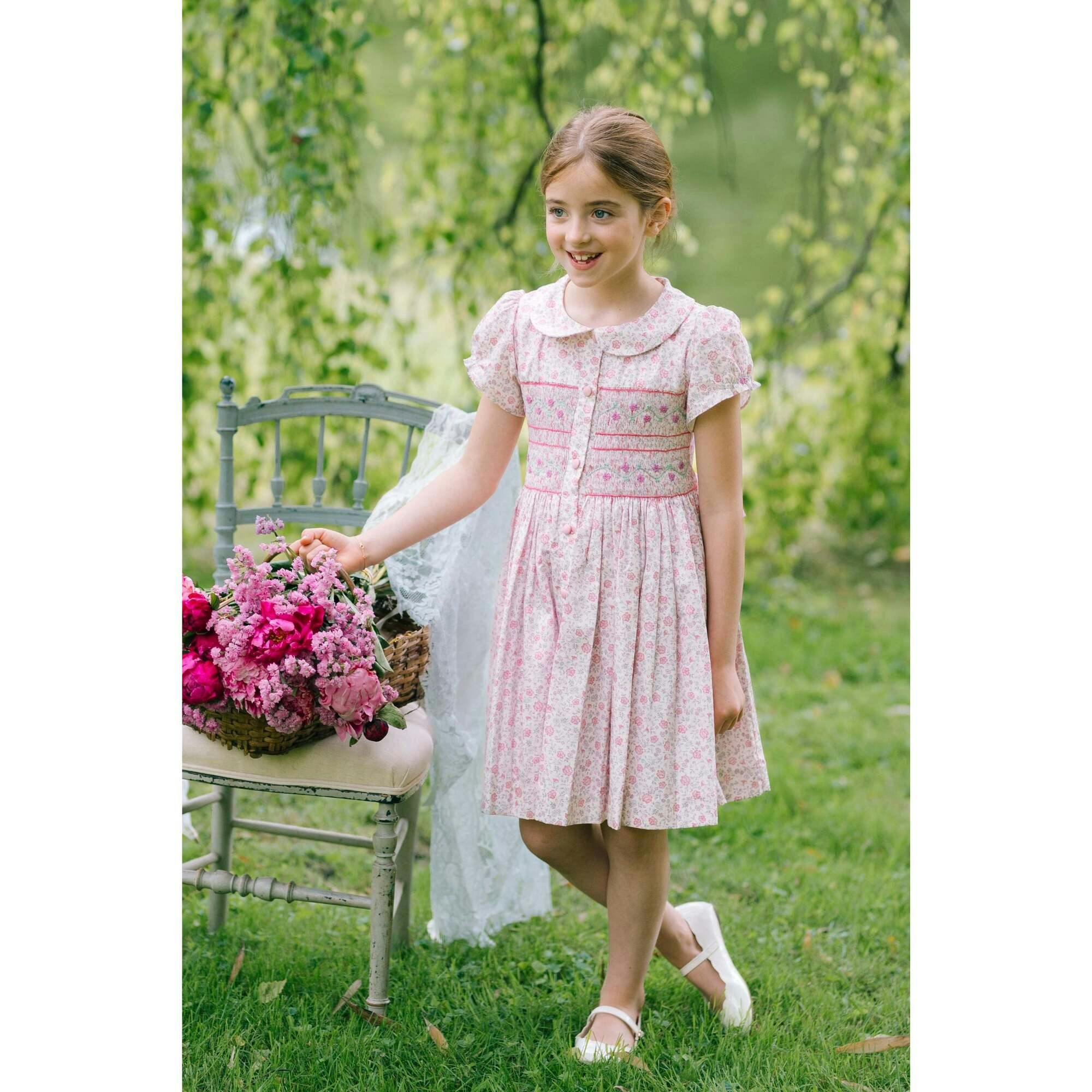 Violette Pink Floral Short Puff Smocked Dress
