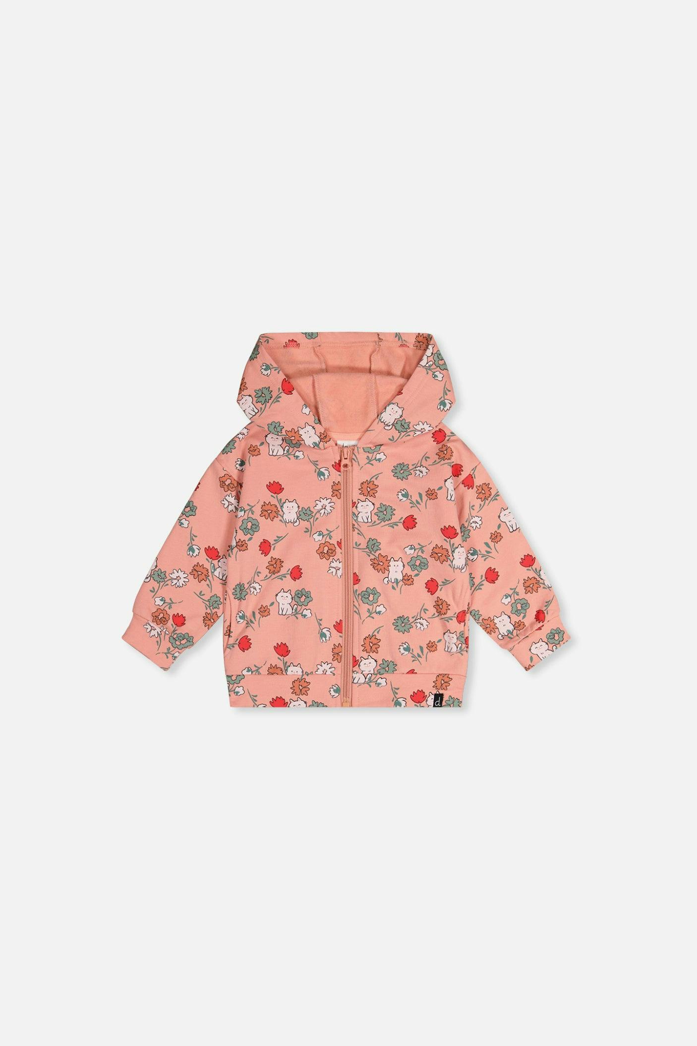 Baby French Terry Hooded Cardigan Pink Cat Print