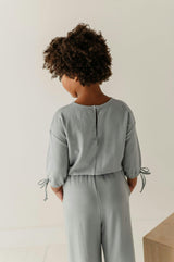 Girls Drop Shoulder Blouson Knit Jumpsuit in Rose Cloud