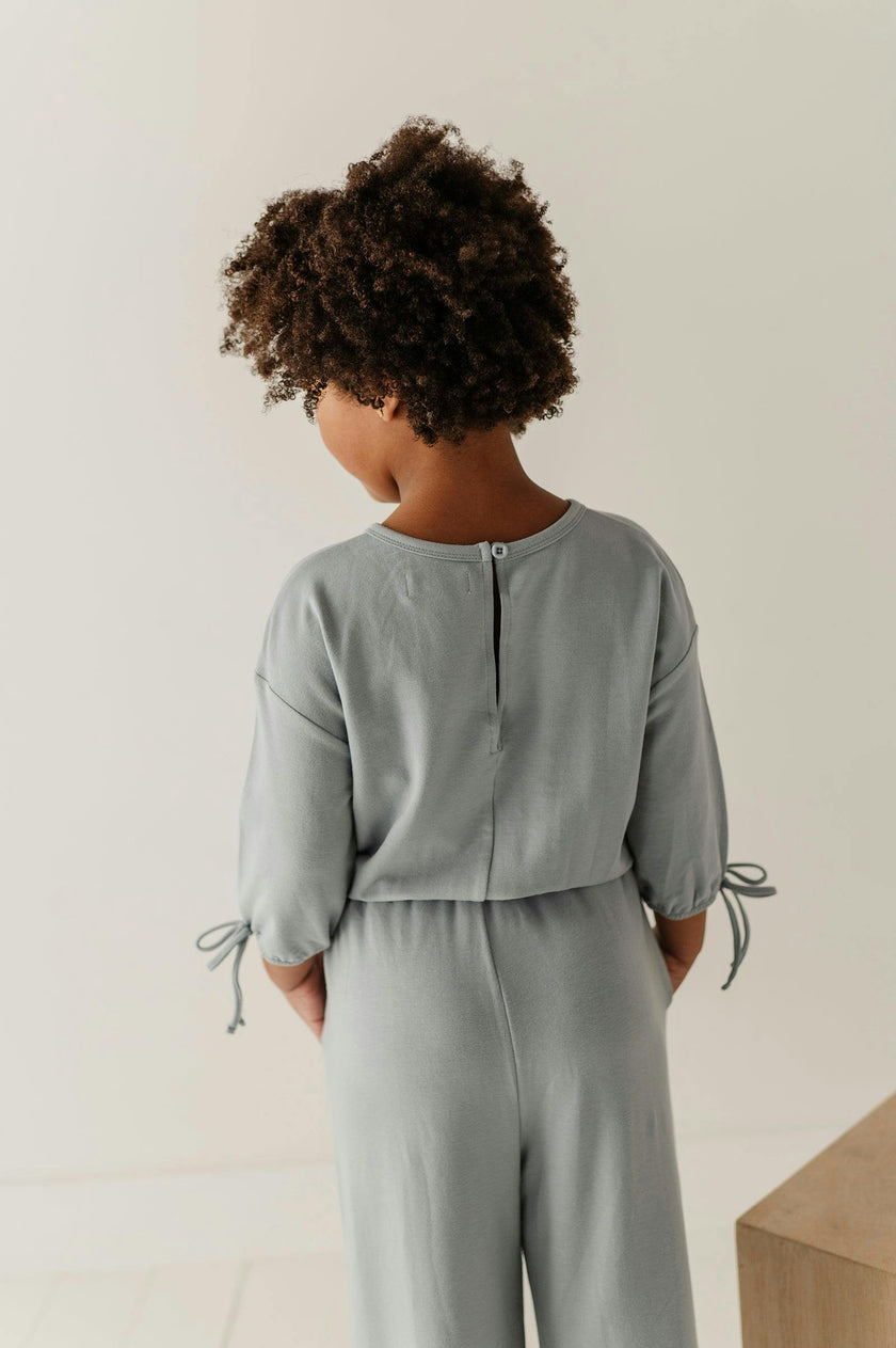 Girls Drop Shoulder Blouson Knit Jumpsuit in Rose Cloud