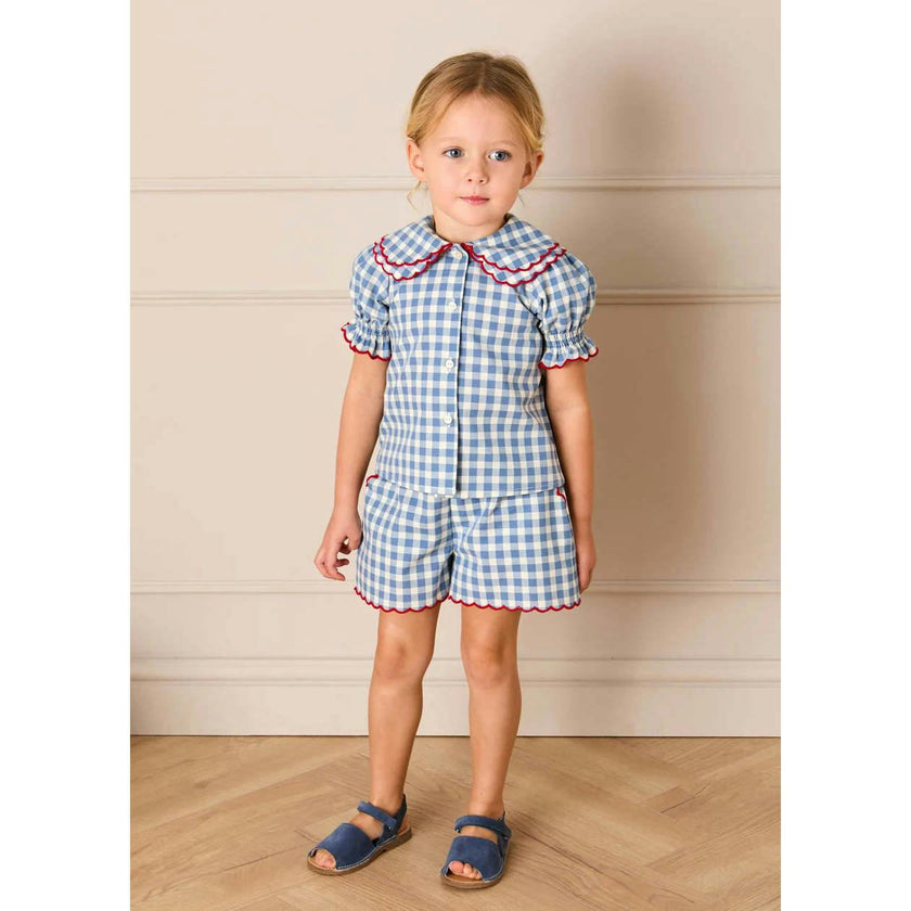 Darby Gingham Scallop Edge Bow Detail Shorts in Blue (18mths-12yrs)