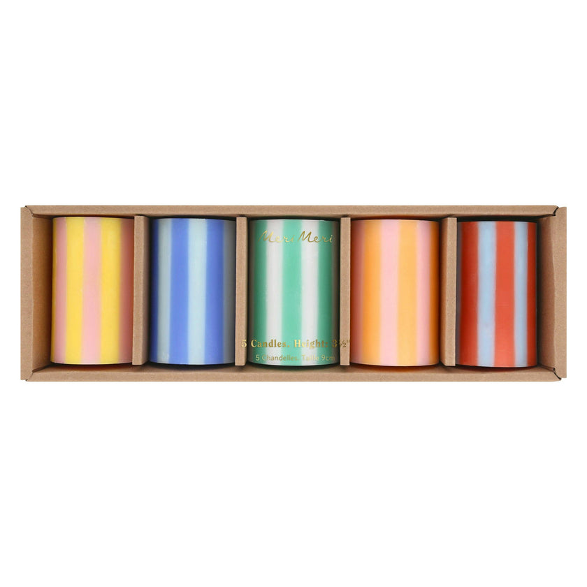 Bright Striped Pillar Candles