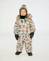 Baby One Piece Snowsuit Adapted For Car Seats Beige Dog Print