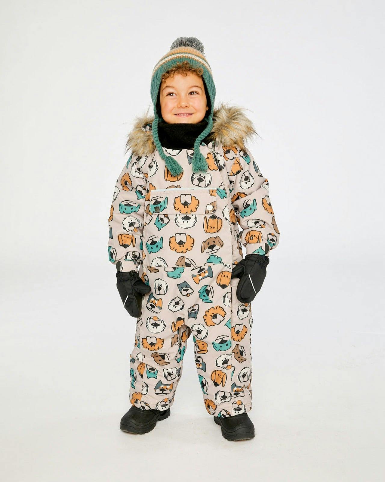 Baby One Piece Snowsuit Adapted For Car Seats Beige Dog Print