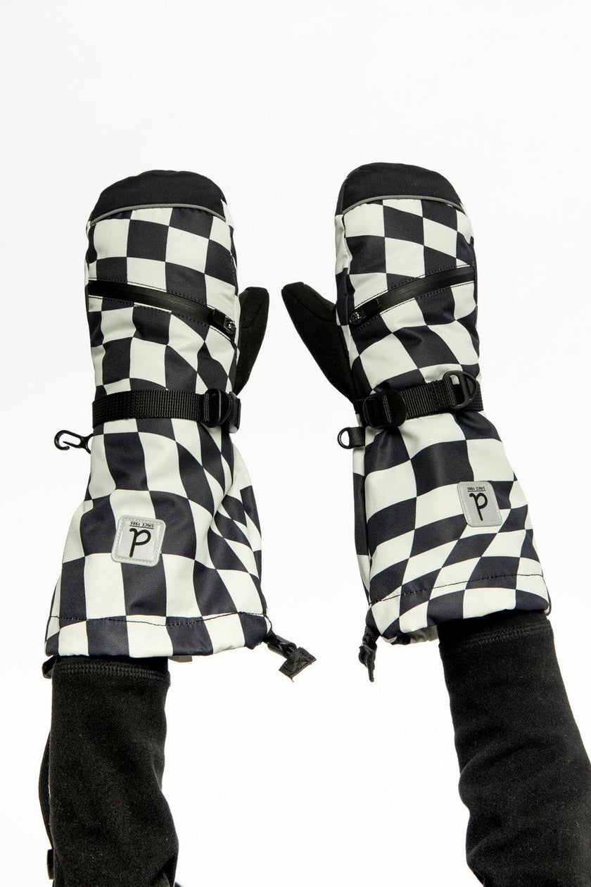 Teknik Winter Mittens White Checkered Print