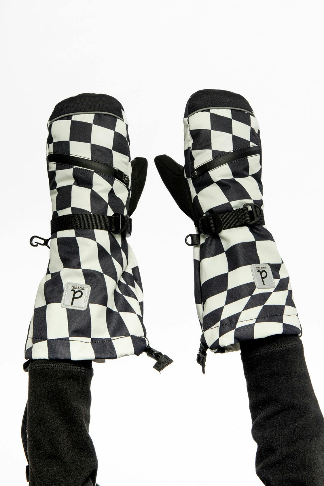 Teknik Winter Mittens White Checkered Print