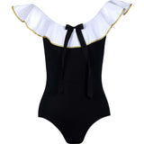 Josie Contrast Ruffle On & Off-Shoulder Bow Swimsuit