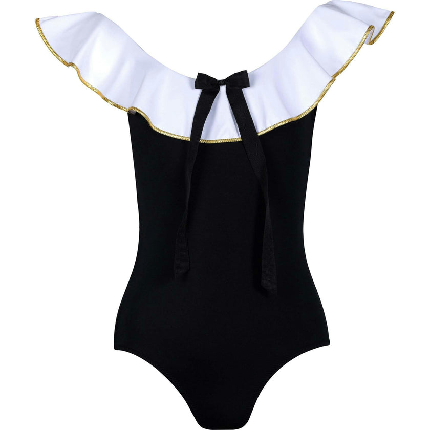 Josie Contrast Ruffle On & Off-Shoulder Bow Swimsuit