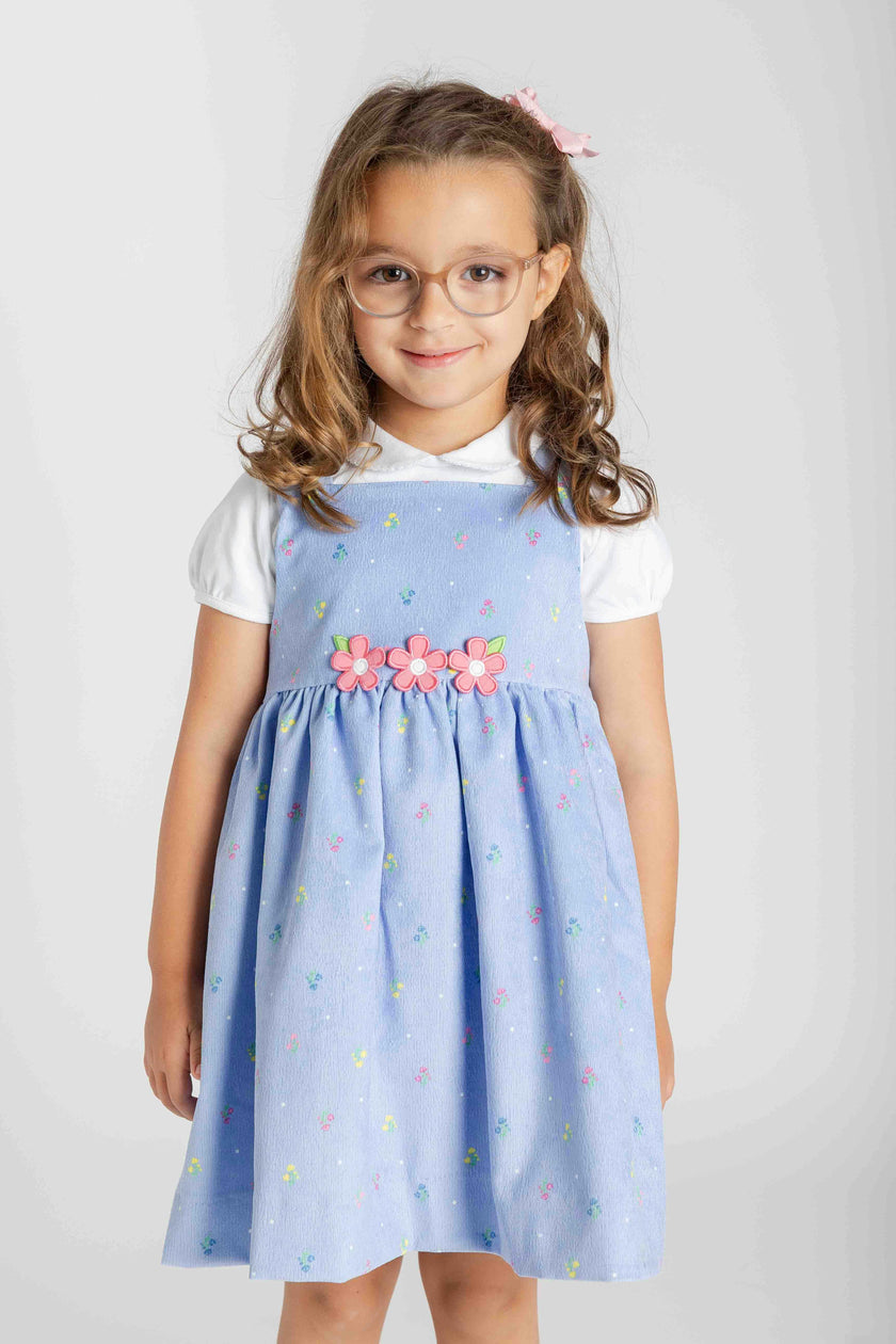Dot Floral Corduroy Jumper with Flowers
