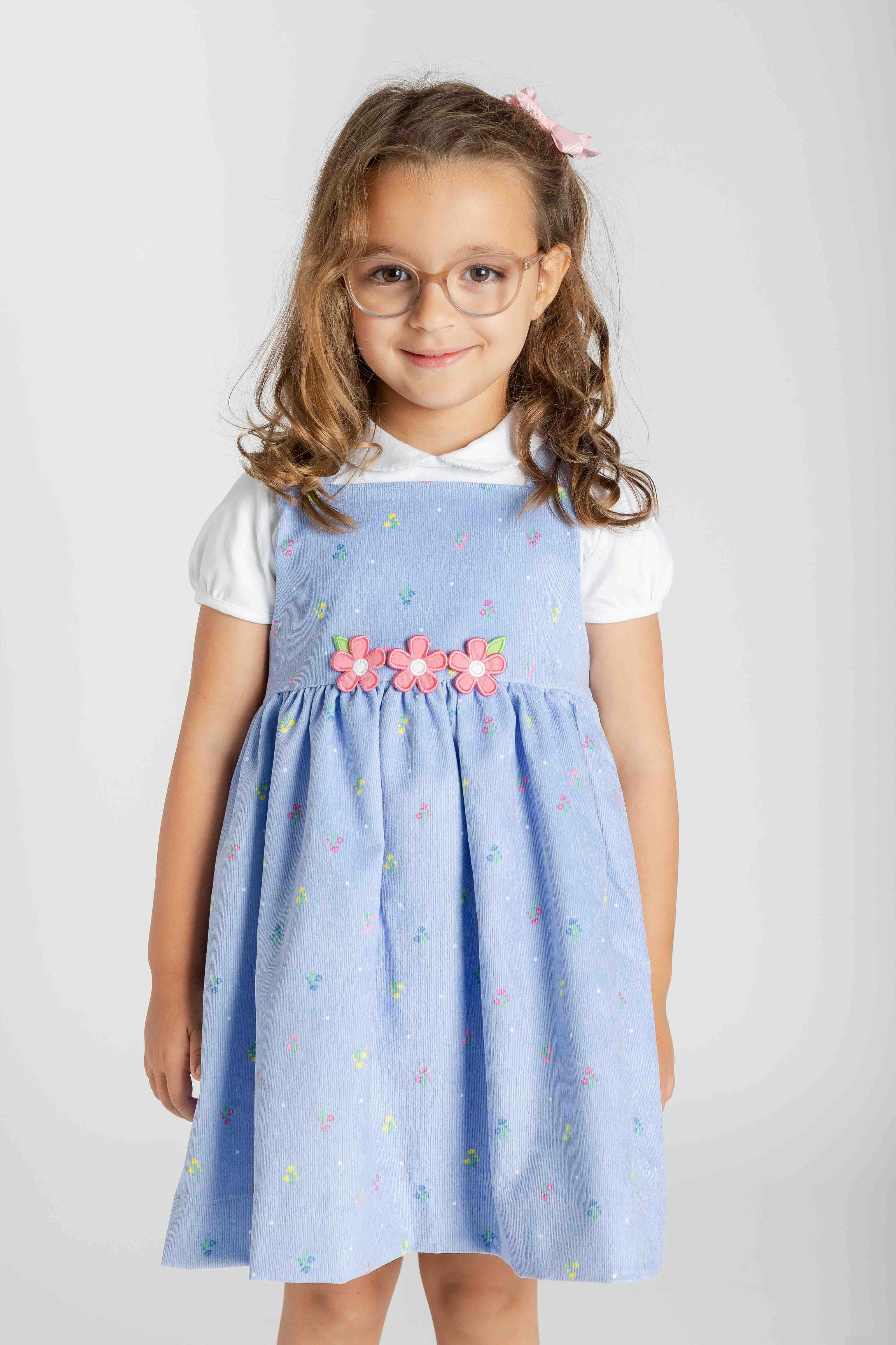 Dot Floral Corduroy Jumper with Flowers