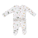 Cute Farm Animals Pink - 2 Way Ruffle Back Zipper Footie