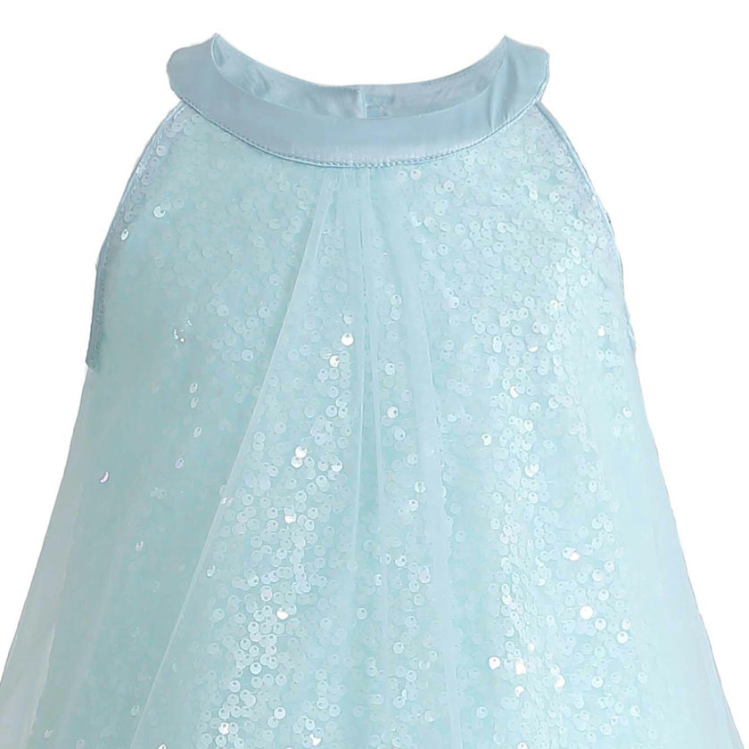 Blue Amelisse Sequin Back Bow Dress