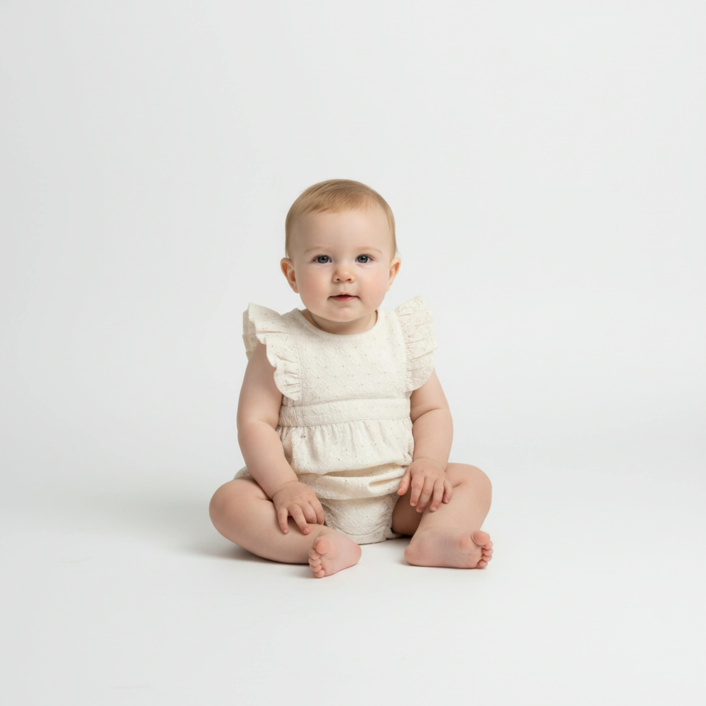 Organic Eyelet Flutter Romper- Ivory Eyelet