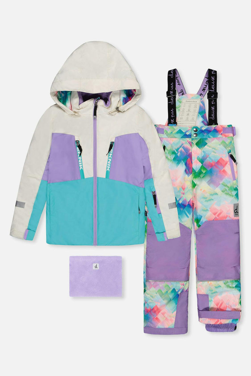 Two Piece Teknik Snowsuit Multicolored With A Diamond Pattern
