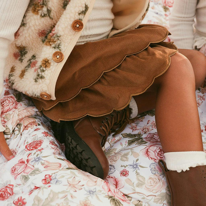 Camel Cotton Corduroy Scalloped Skirt