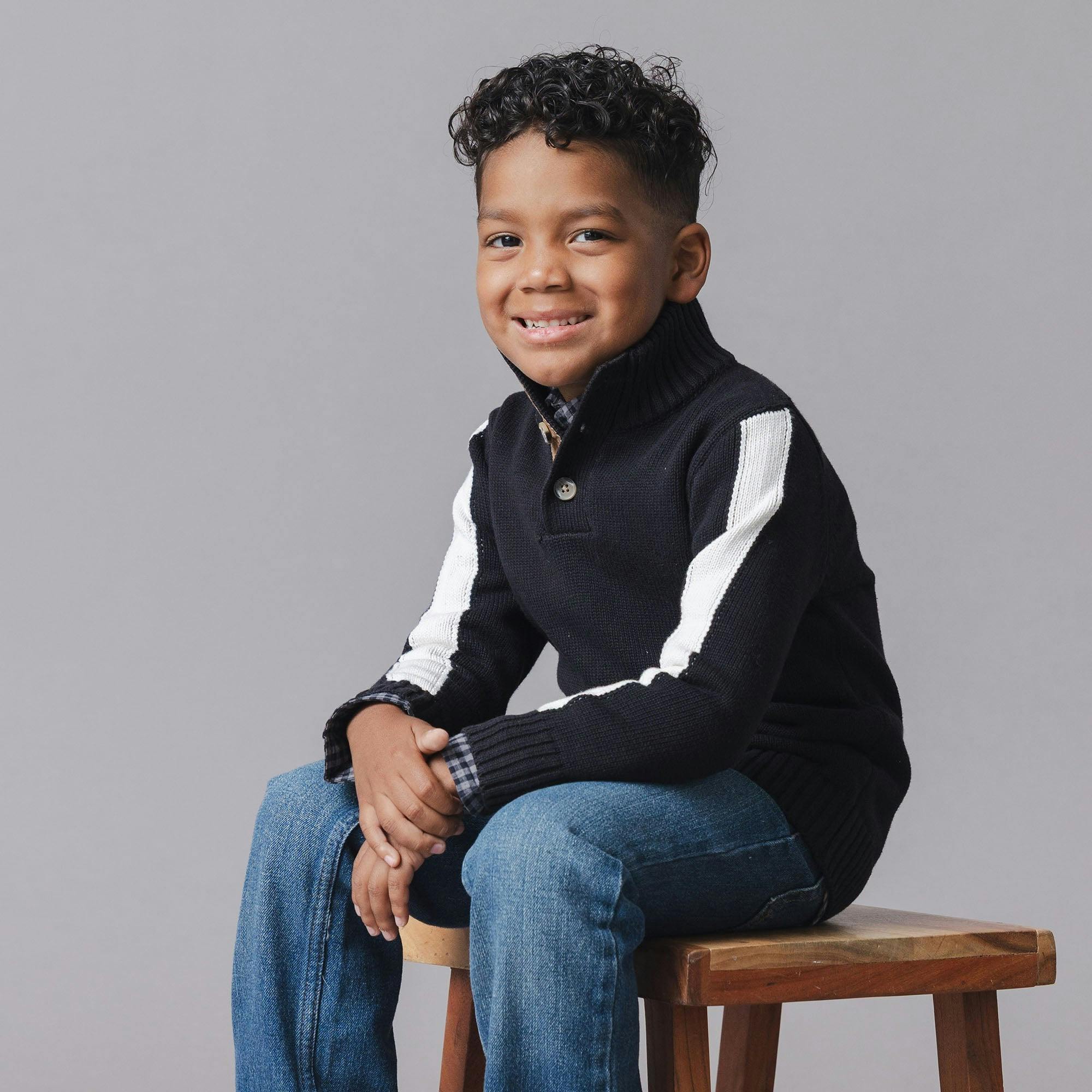Organic Mock Neck Sleeve Stripe Sweater
