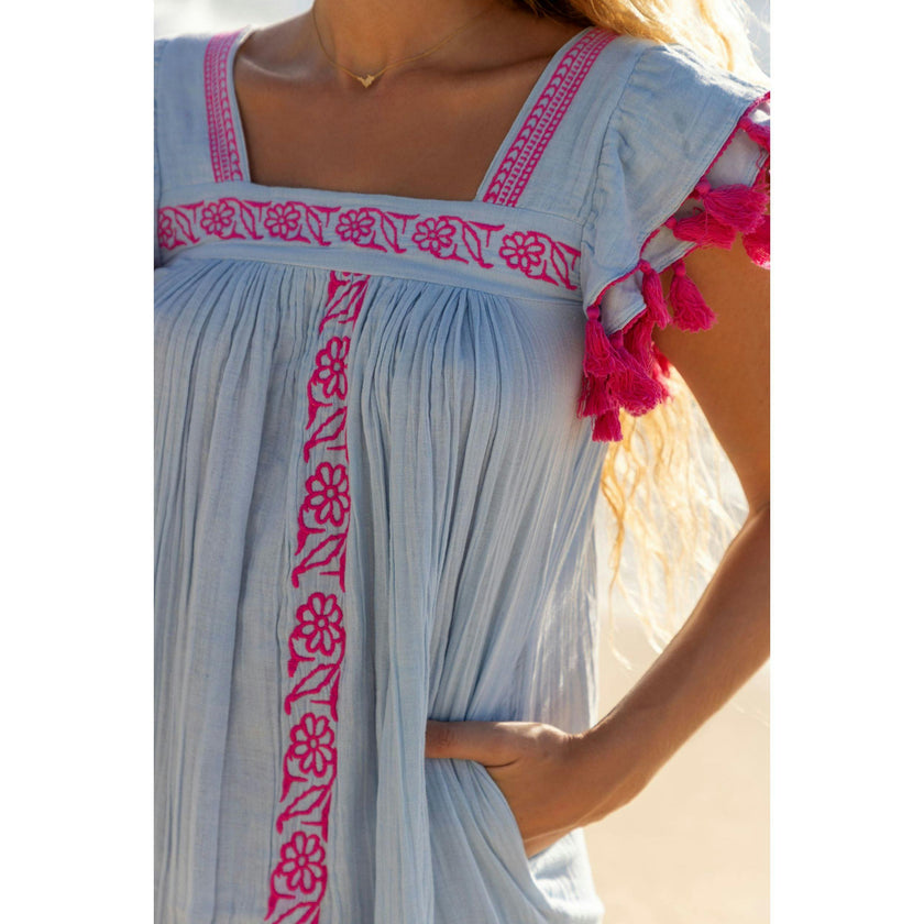Mini Sandrine Womens Dress Sky Embroidery, Sky Embroidery