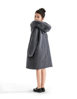 Gray Wool Coat with Faux Fur Hood