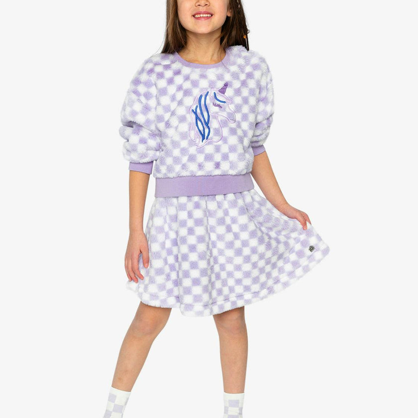 Faux Fur Skirt Lilac and White Tiles