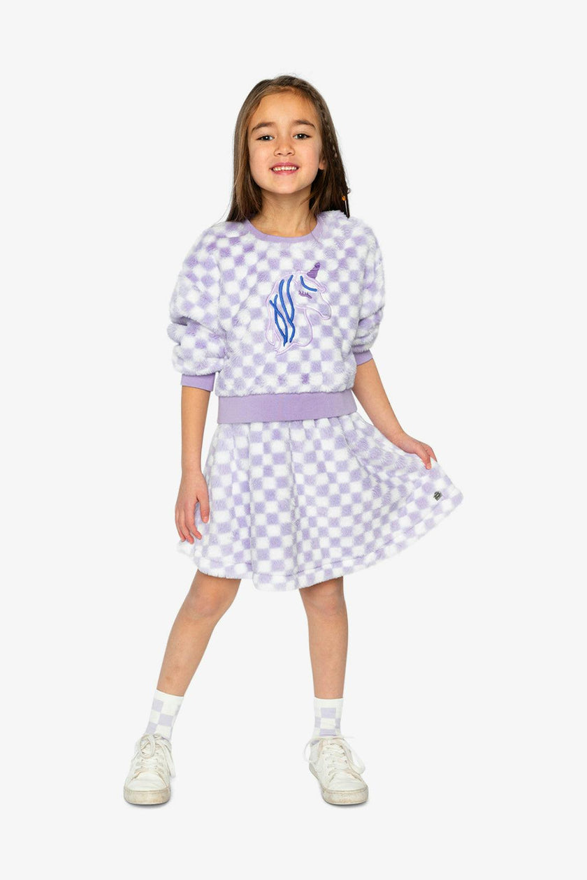 Faux Fur Skirt Lilac and White Tiles